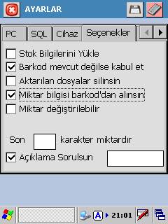 Easy Counter, Parametre ekranı